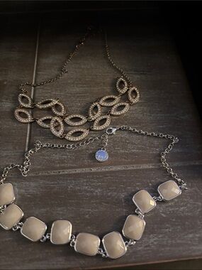 Pavé Marquise-Link Statement Necklace in Gold Tone. sl silver-toned necklace
